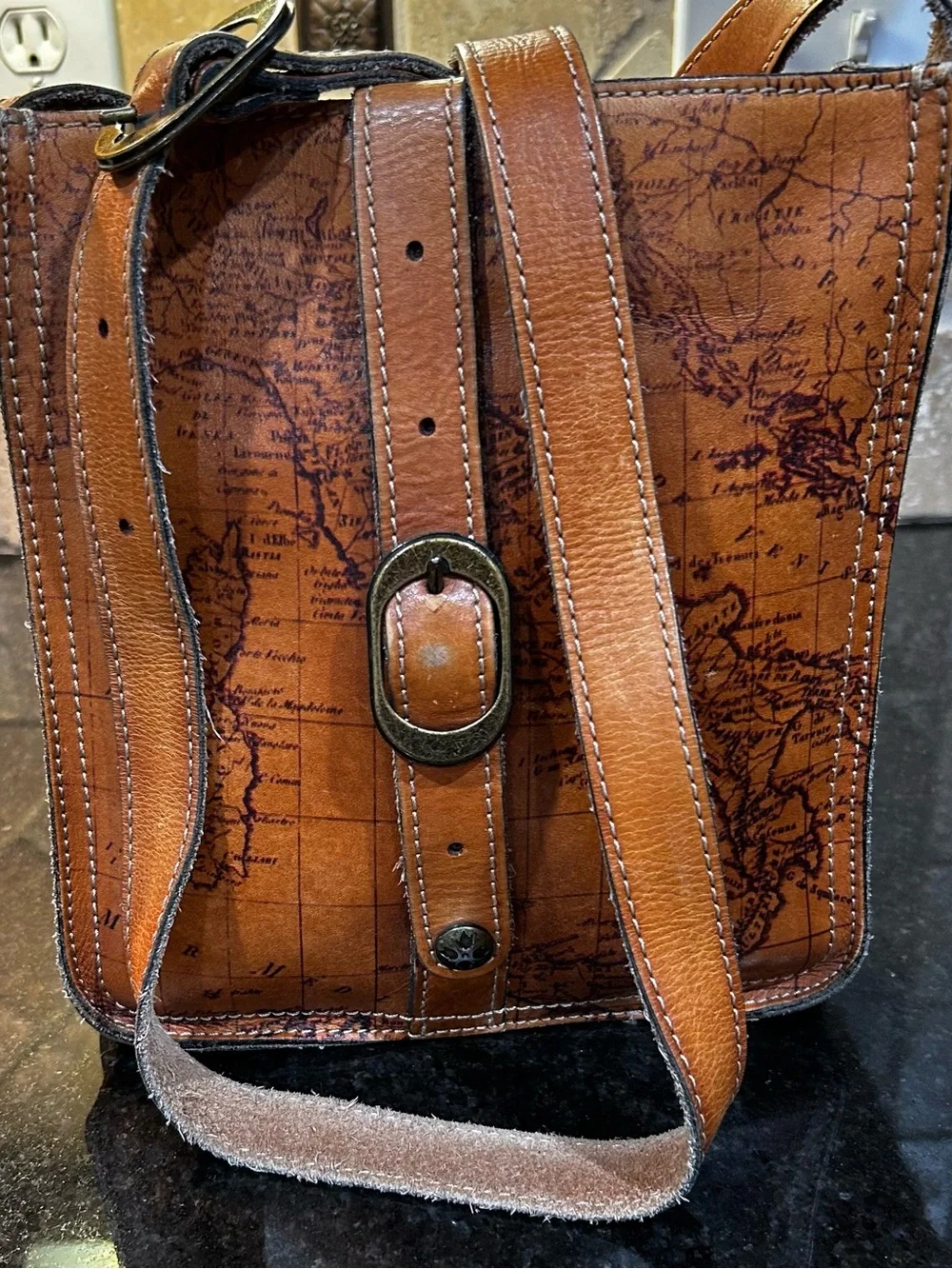 Patricia Nash Venezia Pouch Crossbody Signature Map Riot Rust